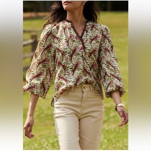 NWT Printfresh On The Books Blouse - Birdsong Latte Foam